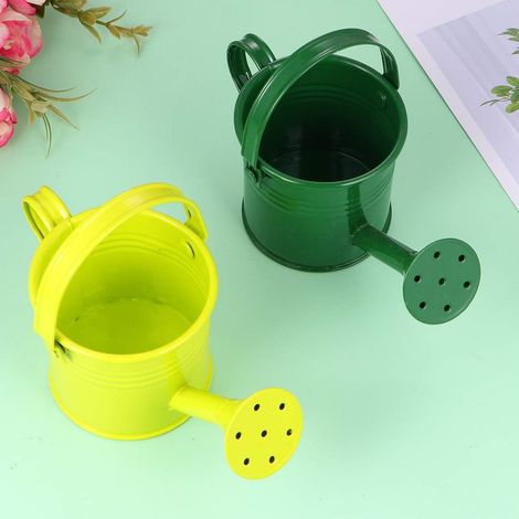2 pcs Petit Arrosoir pour Enfants Plantes à Fleurs Pot D'arrosage Extérieur Intérieur (Vert et jaune)