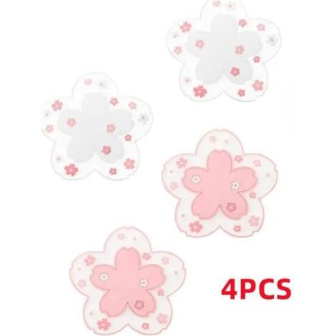 Dessous de verre - Fleurs de Cerisier - Silicone - Antidrapant - 11.5 cm - 4 pices Blanc Rose Blanc Rose DESSOUS DE VERRE (1/4)