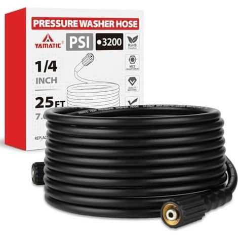Tuyau de nettoyeur haute pression 7,6 m x 0,6 cm, 3200 psi, résistant aux torsions, qualité OEM, mise à niveau raccords en laiton M22-14 mm pour Ryobi, Troy Bilt, Greenworks - 25 FT (1/5)