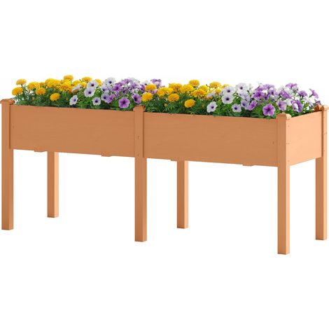 Jardin surélevé urbain en bois 184 x 59 x 76,5 cm avec 6 trous de drainage pour la culture de plantes et de fleurs, marron