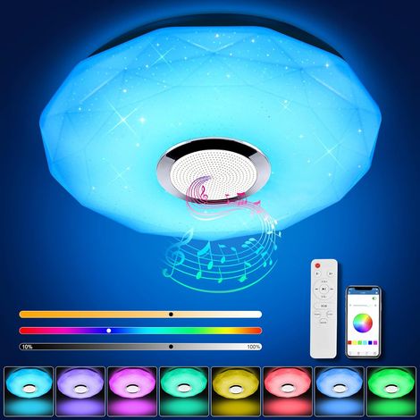 Plafonnier LED 36 W avec haut-parleur Bluetooth, télécommande et application de contrôle, idéal pour le salon et la chambre, étanche IP44, 30 cm. (1/5)
