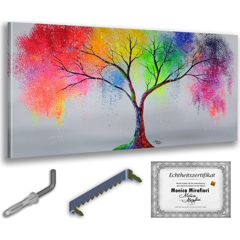 Monica Mirafiori  Dipinto a mano al 100%  Quadro con albero multicolore 140x70 cm  Dipinto a mano  Pittura acrilica  Quadro acrilico di grandi dimensioni  Arte moderna  Stampe artistiche (1/5)