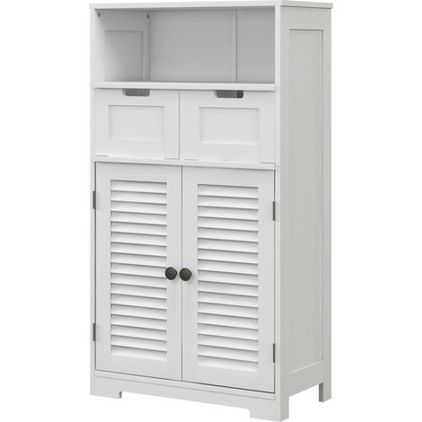 Meuble de salle de bain armoire 2 portes étagère réglable 2 tiroirs niche 61 x 30,5 x 109,5 cm blanc (1/5)