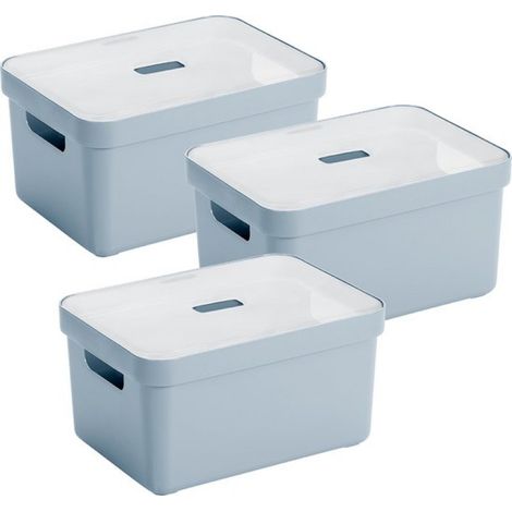 Sigma Home Aufbewahrungsbox 13L – 3er-Set – Blau/Transparent (1/3)