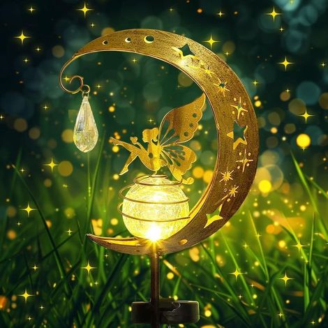 Décoration Lune Métal Solaire avec Boule en Verre – Éclairage LED Jardin Terrasse (1/5)
