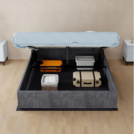 MEUBLIV Struttura letto 140x200 cm grigia con vano contenitore sollevabile, senza materasso (1/5)