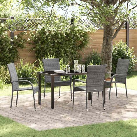 Conjunto de Comedor de Jardín 5 pcs Gris Poliratán vidaXL (1/5)