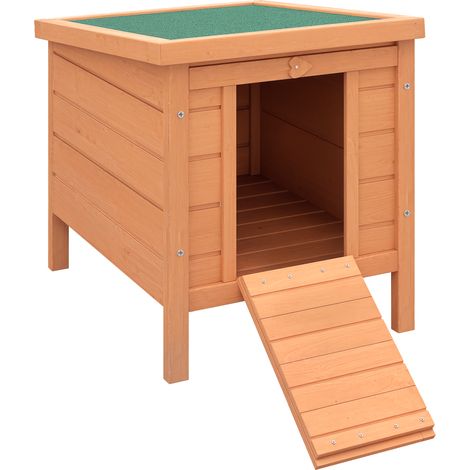PawHut Wooden Rabbit Hutch Outdoor, Guinea Pig Hutch, Rabbit Hideaway, Cat House, Bunny Cage Small Animal House with Openable Roof, 51 x 42 x 43 cm, Natural