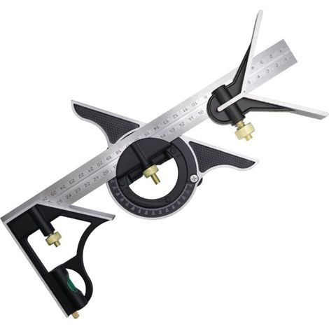 Équerre à Combinaison 300mm, Équerres de charpentier, Règle d'angle en Acier Inoxydable, Équerre Combinée avec Niveau à Bulle et Tire-Lignes Pratique, Idéal pour les travaux de menuiserie (1/5)