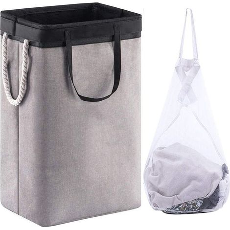 Paniers à Linge, Corbeille à linge, Pliable Panier à Linge avec Poignées, avec Sac amovible et lavable, 72L, Panier Linge Sale, Bac à Linge, Portable, Rangement Vêtements, 30x40x60cm, Noir (1/5)