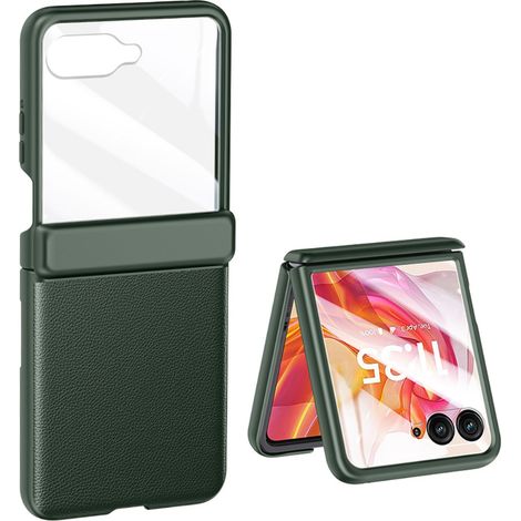 Custodia in pelle ultra sottile con vetro per Motorola Razr 50, verde (1/5)