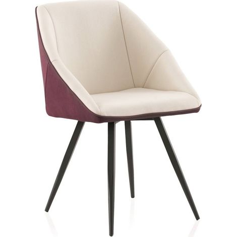 Fauteuil bicolore beige et bordeaux tissu pieds métal noir - Beige clair et bordeaux profond (1/5)