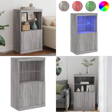 Buffet avec lumières LED sonoma gris 60,5x37x100 cm - Buffet Design Moderne - Meuble Rangement - Luminaire Led Rgb - Décoration Intérieur - Mobilier Salon - Home & Living (1/5)