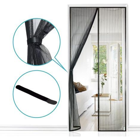 Moustiquaire Magnétique Pour Porte , Rideau en Maille, Joint Magnétique de Haut en Bas avec Fermeture Automatique, Maintient l'air frais à l'intérieur (90x210cm, Noir) (1/4)
