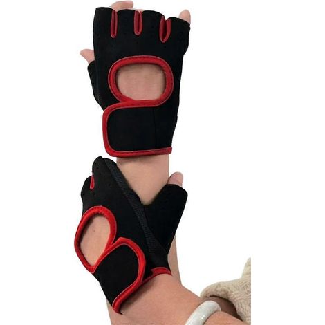 Gants demi-doigts, gants de fitness, gants demi-doigts respirants et antidérapants, moufles de gym, gants d'haltérophilie, rouges. (1/5)