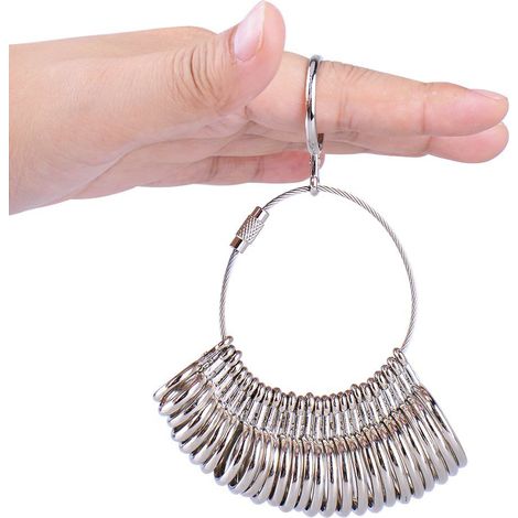 Baguette de mesure en argent, outil de mesure pour les doigts, mandrin métallique pour bagues, tailles américaines 1 à 13, lot de 27 pièces, modèles ronds (1/2)