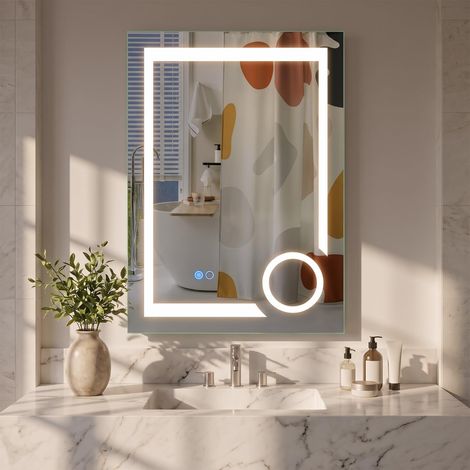 COSTWAY Specchio Bagno Rettangolare con Ingranditore 3X e Luce LED (1/5)