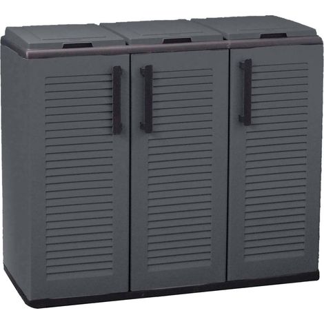 Dmora - Pattumiera Arko, Cestino portarifiuti, Bidone per raccolta differenziata a 3 ante, 100% Made in Italy, 102x37h84 cm, Grigio e Nero, Finitura righe