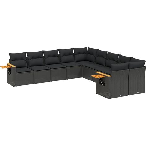 Maison Exclusive - 10-tlg. Garten-Sofagarnitur mit Kissen Schwarz