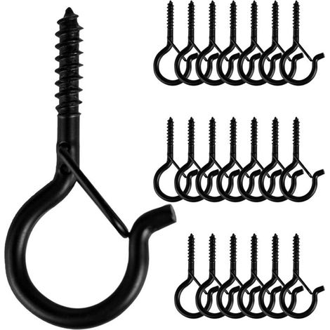Lot de 20 crochets de suspension Q avec boucle de sécurité, crochets à vis coupe-vent pour suspendre guirlandes lumineuses d'extérieur, plantes, lampes de patio, 5,6 cm, noir (1/5)