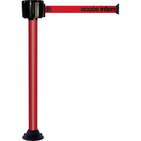 Poteau alu rouge à sangle grande longueur rouge + accès interdit 12m x 50mm sur socle fixe - 2810319