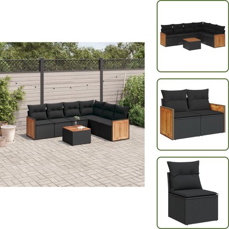 Salon de jardin 7 pcs avec coussins noir résine tressée - Ensemble Salon De Jardin - Meuble Extérieur - Salon De Jardin Pliable - Mobilier De Jardin - Chaise Longue (1/5)