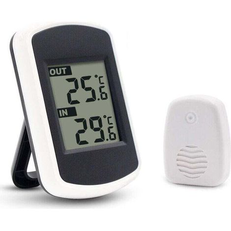 LCD Digital Thermomètre sans fil pour intérieur ou extérieur, mini capteur de température ambiante, petit précise testeur de météo dans la maison chambre et bureau, blanc (1/4)