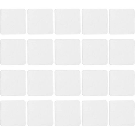 Lot de 20 autocollants nano double face transparents 60x60mm, sans traces, universels, adhésif puissant et réutilisables pour salle de bain, cuisine, extérieur et voiture (blanc)-6.00X6.00X0.20CM-Whit (1/4)