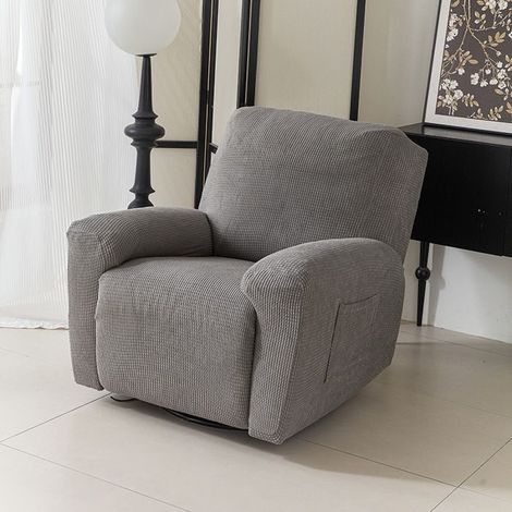 Housse de Fauteuil Relax Inclinable Electrique 1 Place,Gris Clair Jacquard Extensible Housse pour Canapé Relax,4 Pièces avec Poches (1/5)