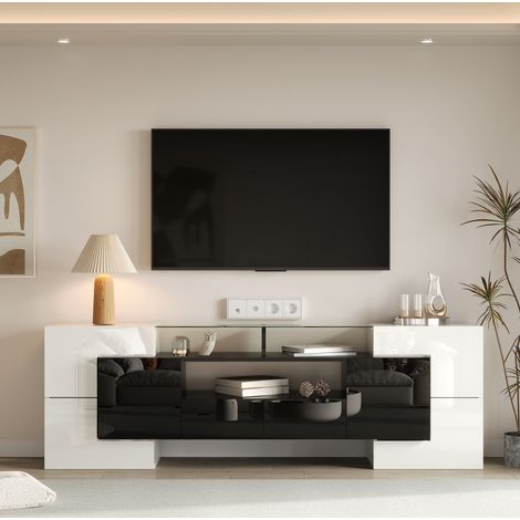 TV Möbel Sideboard 200 cm LED Stauraum Weiß Schwarz HAVRYA (1/5)