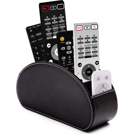 Boîte de rangement multifonctionnelle en cuir PU avec 5 compartiments pour télécommandes, idéale pour ranger télécommandes de bureau et de télévision. (1/4)