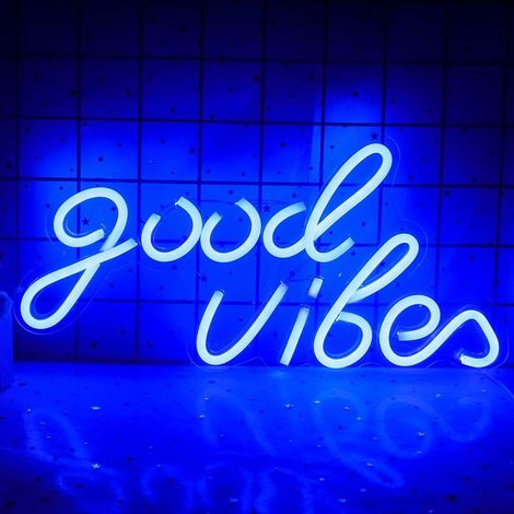 400x20(mm) Blue Good Vibes Neon Light, Enseigne au néon Good Vibes Words, enseignes au néon à LED pour décoration murale, enseignes lumineuses pour salon salle de jeux bureau Play Club Supply (1/5)