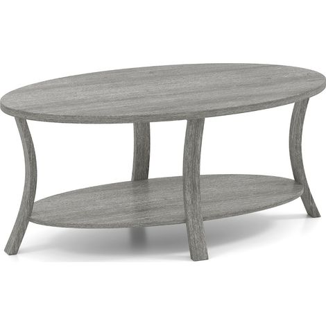 Tavolino ovale 111 x 60,5 x 47 cm con pratico contenitore e atmosfera rustica in legno di caucciù grigio 200013793