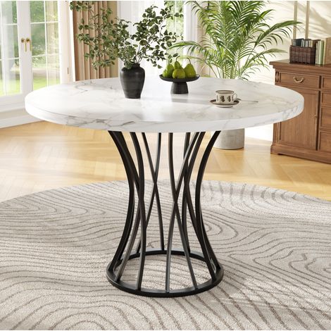 Tavolo da pranzo rotondo 80 x 80 x 76 cm, piano MDF effetto marmo, gambe metalliche nere DESVIAE (1/5)
