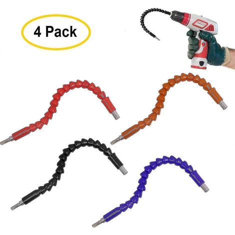 Lot de 4 rallonges flexibles pour perceuse - Tige souple pour tournevis - 29,5 cm (1/4)