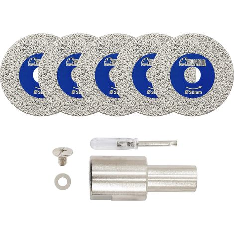 Mini disque pour verre 30MM avec bride M14 et tournevis, disque diamant ultra-fin 1mm pour verre, jade, cristal, céramique etc., lot de 5 (1/5)