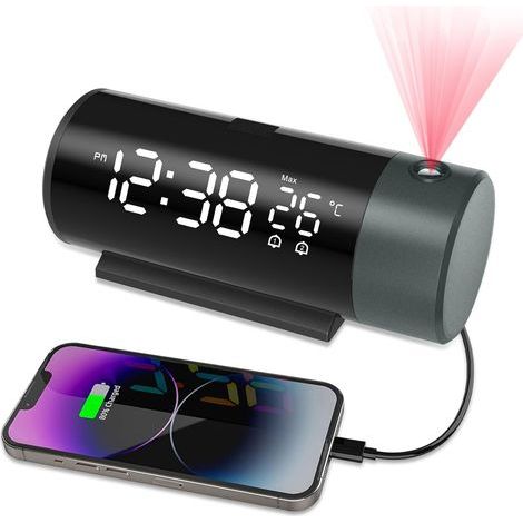Wecker, 180°-Deckenprojektor-Wecker, großes digitales LED-Display, Digitalwecker, 12/24-Stunden-Datumsanzeige und 4 einstellbare Helligkeitsstufen, Schlummerfunktion, Wecker für Schlafzimmer, Büro (Sc (1/5)