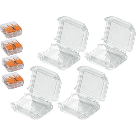 Happy Small Set di 4 scatole di connessione impermeabili S221, IPX8, arancione, 4 terminali, 3 ingressi, installazione rapida e sicura, ideale per cavi interrati o sommersi, compatibilità universale (1/3)