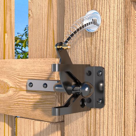 Loquet de portail avec câble à ressort, autobloquant, pour portail, clôture en bois, porte de clôture, noir