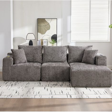 Divano angolare modulare a L 261 x 165 x 80 cm, tessuto grigio scuro, 2 moduli, senza montaggio (1/5)