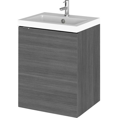 Hudson Reed Fusion Wall Hung 1-Door Vanity Unit with Basin 400mm Wide - Anthracite Woodgrain (1/5)