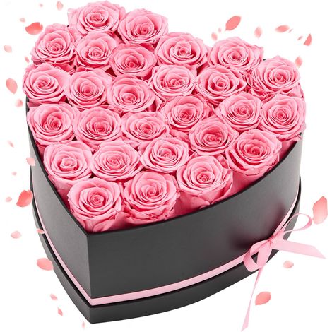 Rose Éternelle 27 Fleurs Éternelles Préservées Boîte Forme de Cœur, Bouquet Roses Éternelles, Cadeau pour Elle, Femme, Épouse, Maman, Sœur, Mamie, Amie, Anniversaire, Saint-Valentin, Noël, Rose (1/5)