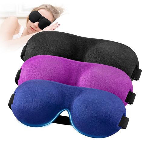 Paquet de 3 masques de sommeil, masques de sommeil opaques 3D, légers et respirants, unisexes, masques de sommeil sans pression, adaptés à la pause déjeuner à la maison ou au bureau. (1/5)