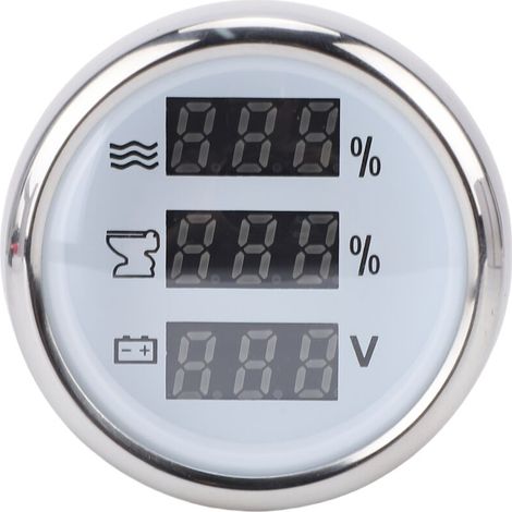 Compteur de Niveau D'eau pour Bateau Marin, Jauge à Affichage Numérique 52 Mm, Voltmètre Multifonctionnel de Niveau D'eau pour Eaux Usées avec Rétroéclairage Bleu Vif (Cadran blanc couvercle
