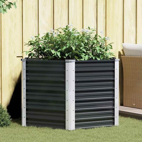 Lit surélevé de jardin-Jardinière surélevée-Bac de jardin surélevé Anthracite 129x129x77 cm Acier galvanisé (1/5)