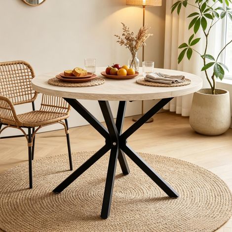 Tavolo da pranzo rotondo 100x100x76,5 cm in legno nero moderno per 4-6 persone FloraGrace (1/5)