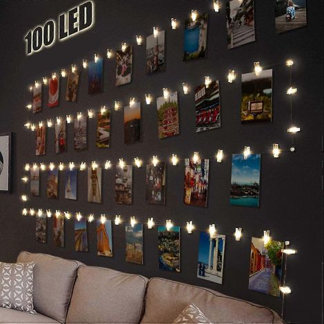 Guirlande lumineuse LED à pinces photo pour la décoration de chambre, 10 mètres de long, 100 perles LED. (1/5)