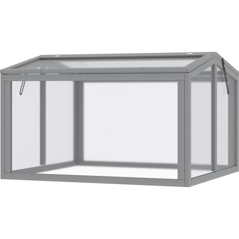Châssis froid, serre, bac à plantes avec couvercle en bois et polycarbonate, résistant aux intempéries, gris clair, 90 x 80 x 58 cm (1/5)