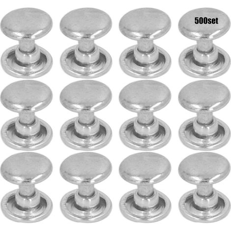 Lot de 500 rivets métalliques de 8 mm pour bricolage, en fer, double face, revêtement uniforme, procédé de galvanoplastie, fournitures de quincaillerie en cuir argentées (1/5)