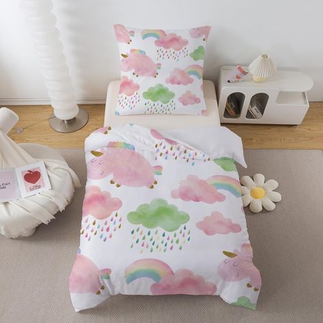 Licorne Housse de Couette 135x200 pour Enfant Housse de Couette avec Fermeture Éclair Parure de Lit en Microfibre 1 Personne Parure de Lit Enfant avec Taie d'oreiller 80x80cm (1/5)